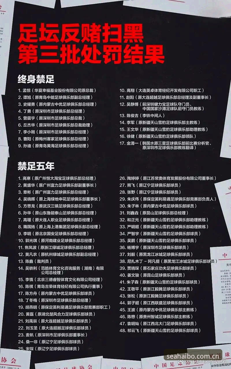 中国足协第三批禁足名单最新动态:65名足球从业者因腐败被重罚